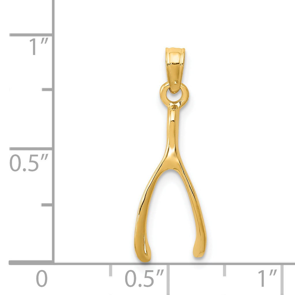 14K Gold Wishbone Pendant, Polished Finish, Elegant Casted Design