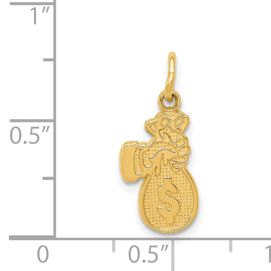 14K Gold Money Bag Charm with Polished Finish and Textured Detail
