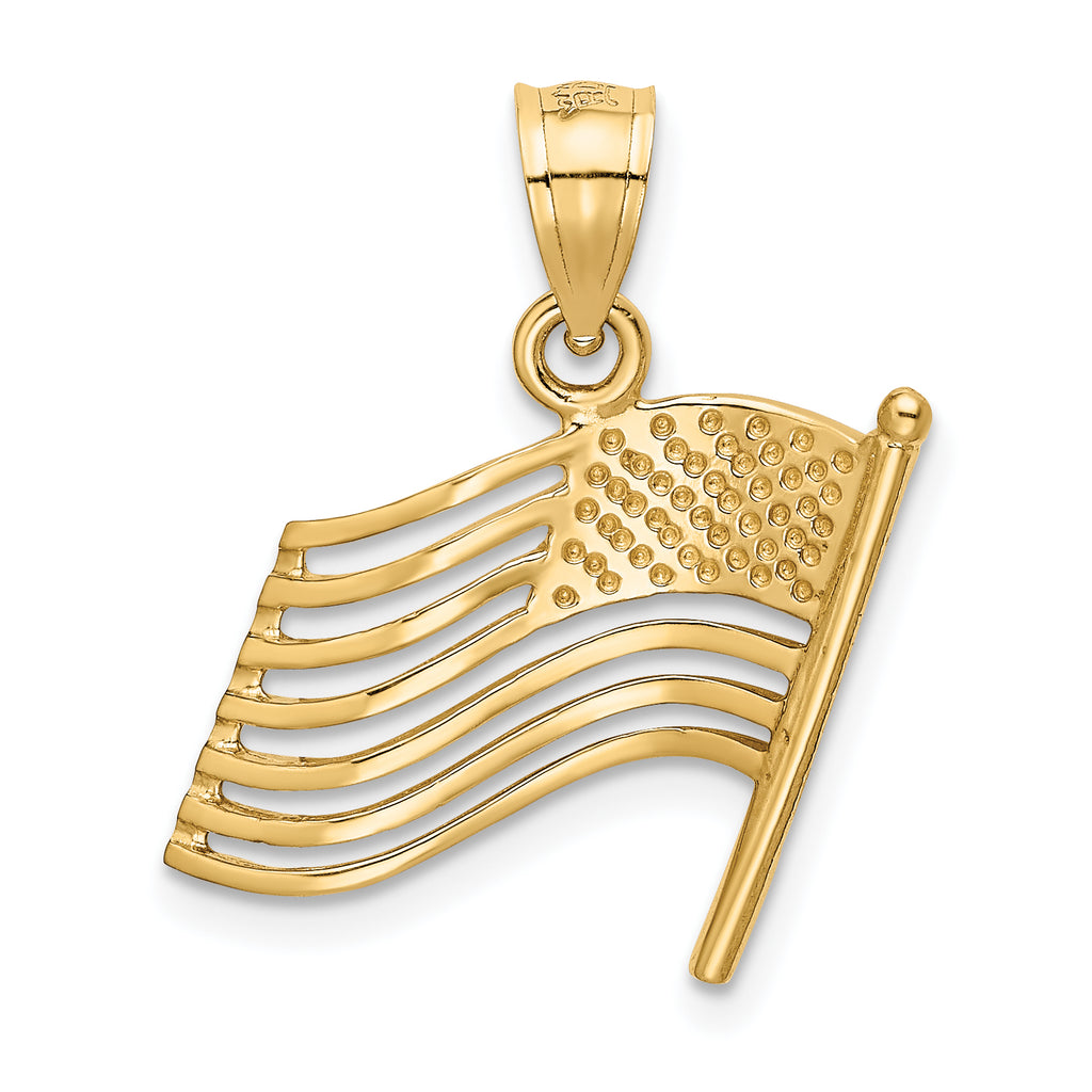 14K Gold American Flag Pendant for Men Polished, Solid, Textured Design