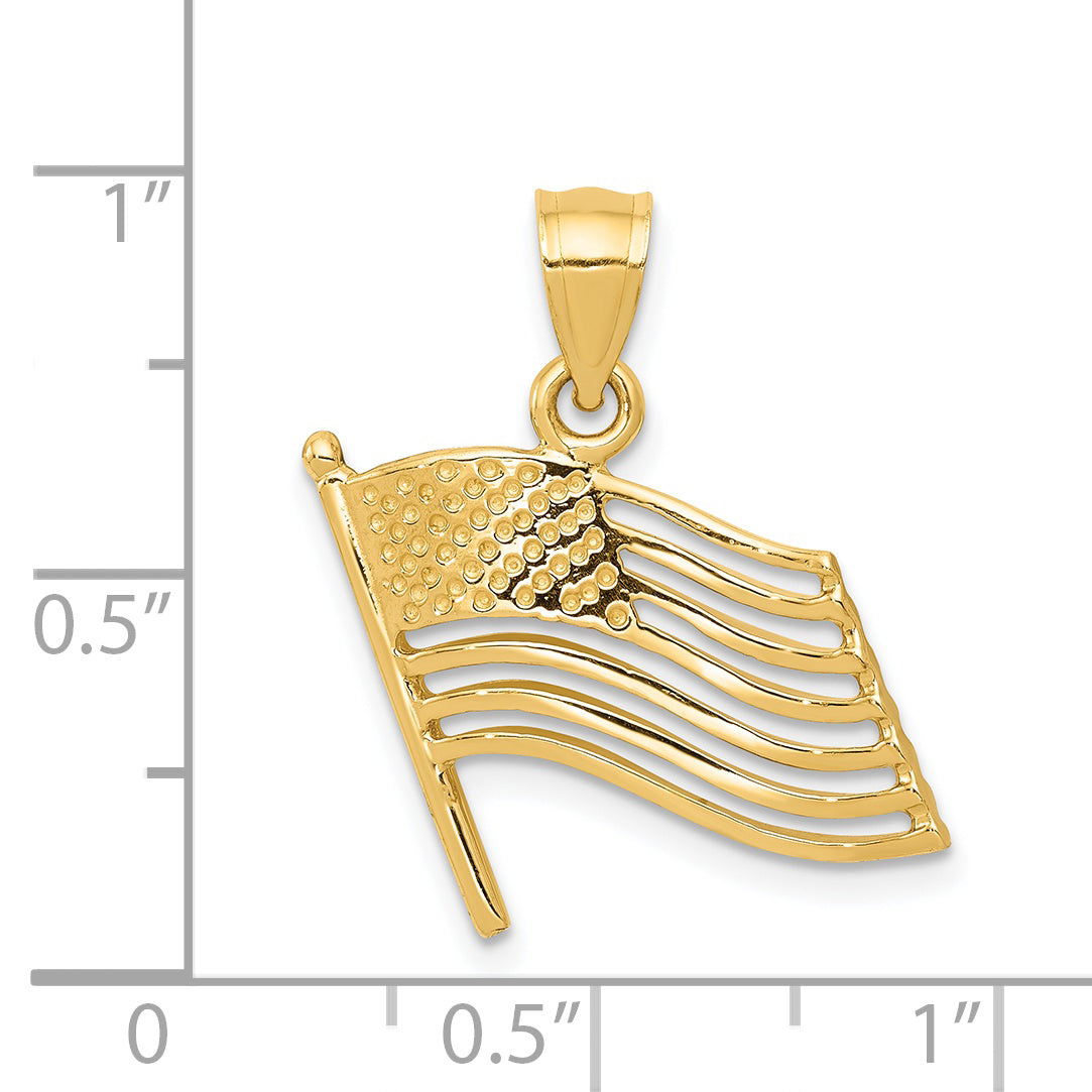 14K Gold American Flag Pendant for Men Polished, Solid, Textured Design