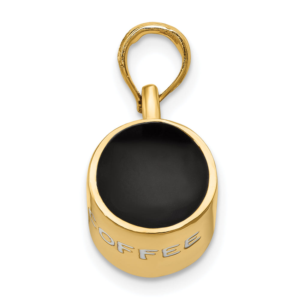 14K Gold 3D Enameled Coffee Cup Pendant with Polished Finish