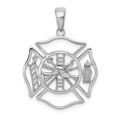 14K White Gold Fireman Shield Charm Solid Casted with Rhodium Finish