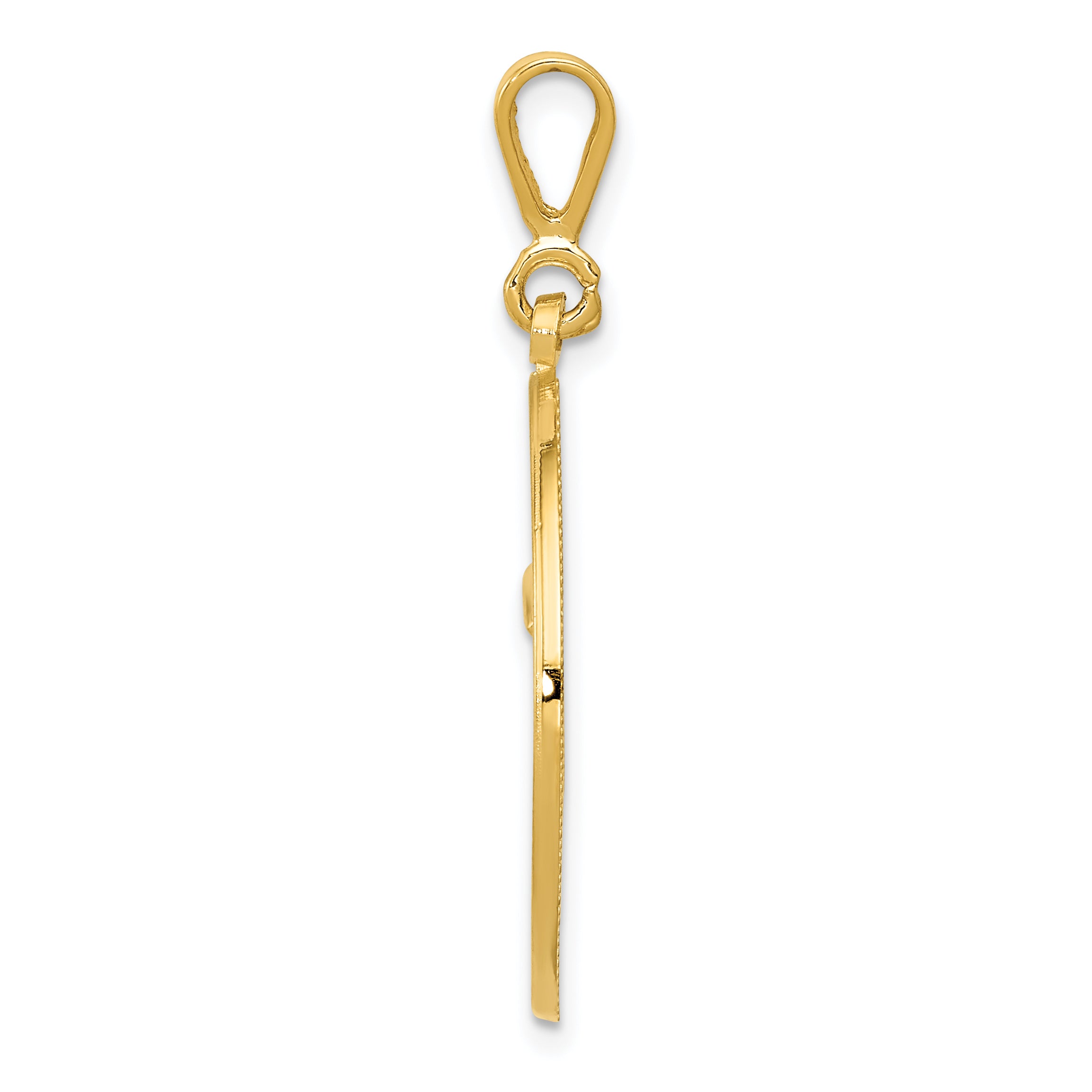 14K Gold RN Pendant with Polished Finish and Textured Back