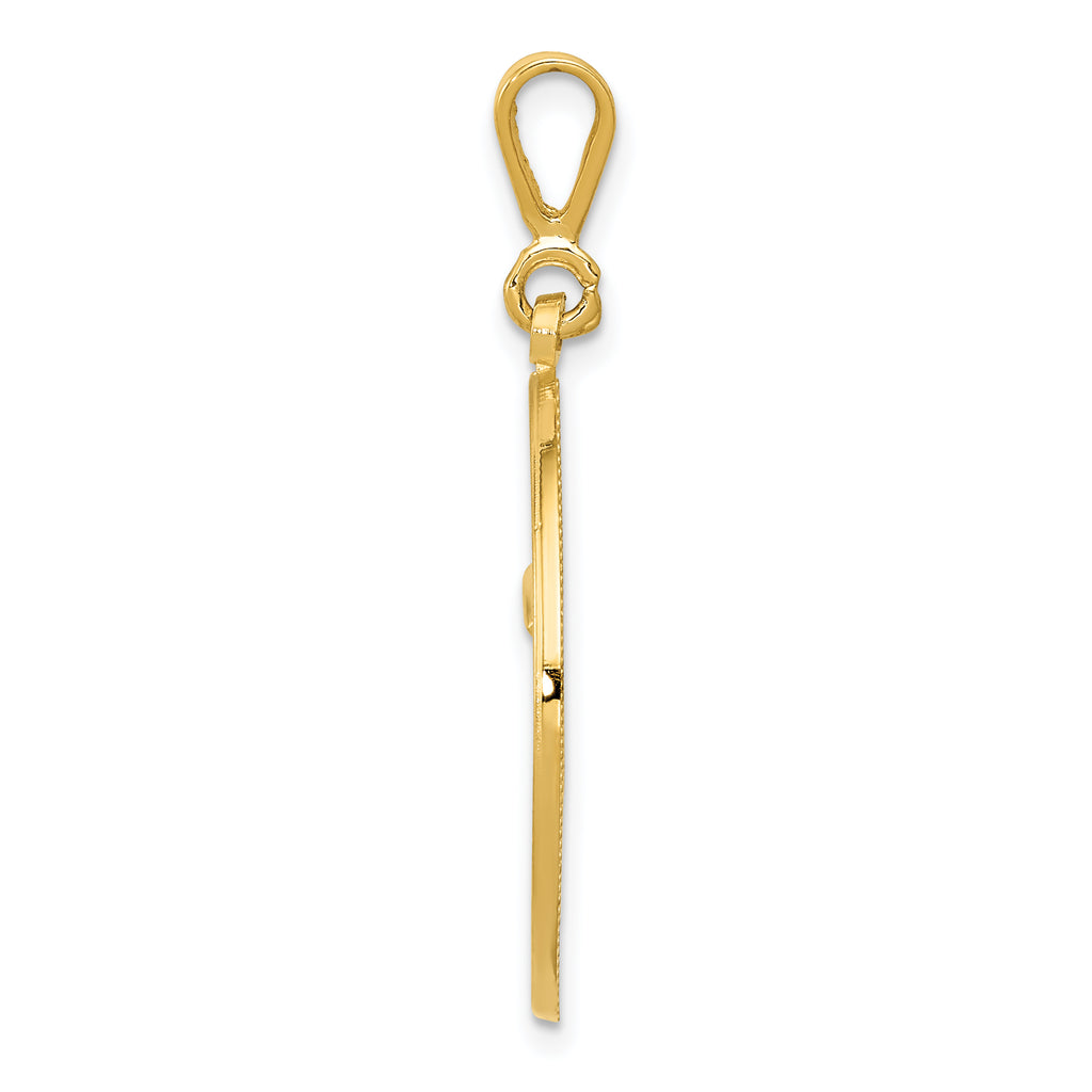 14K Gold RN Pendant with Polished Finish and Textured Back