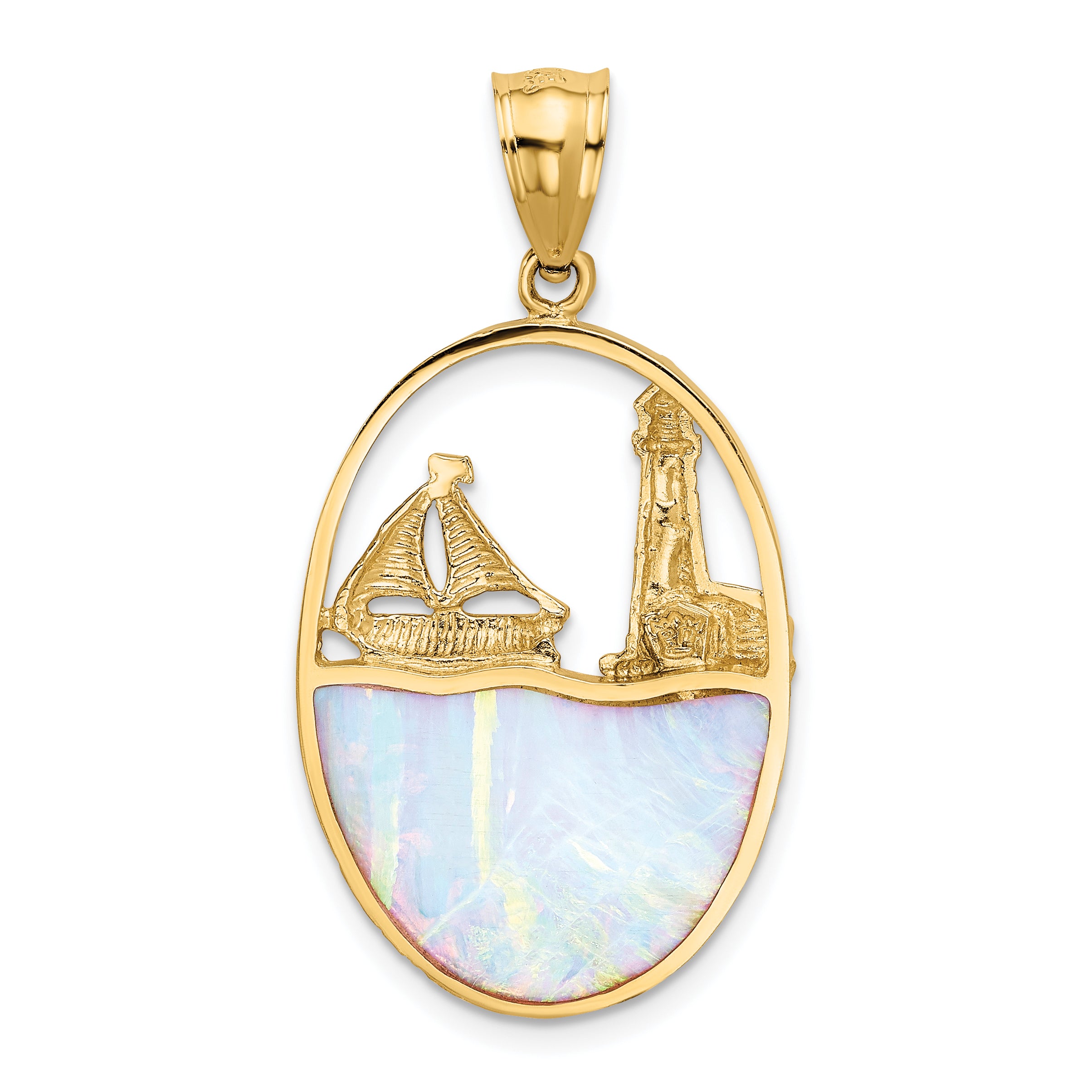 14K Gold Sailboat Pendant with Lab Created Opal  Nautical Themed Elegance
