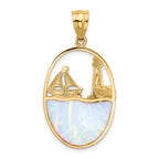 14K Gold Sailboat Pendant with Lab Created Opal  Nautical Themed Elegance