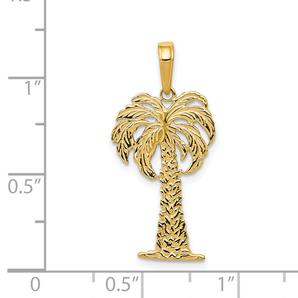 14K Gold Palm Tree Pendant for Men  Solid Casted Design, 27mm