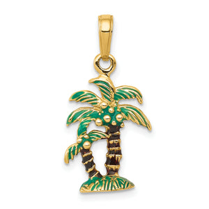 Enameled Palm Trees Pendant in 14K Yellow Gold, 25mm - Sophia Jewelers