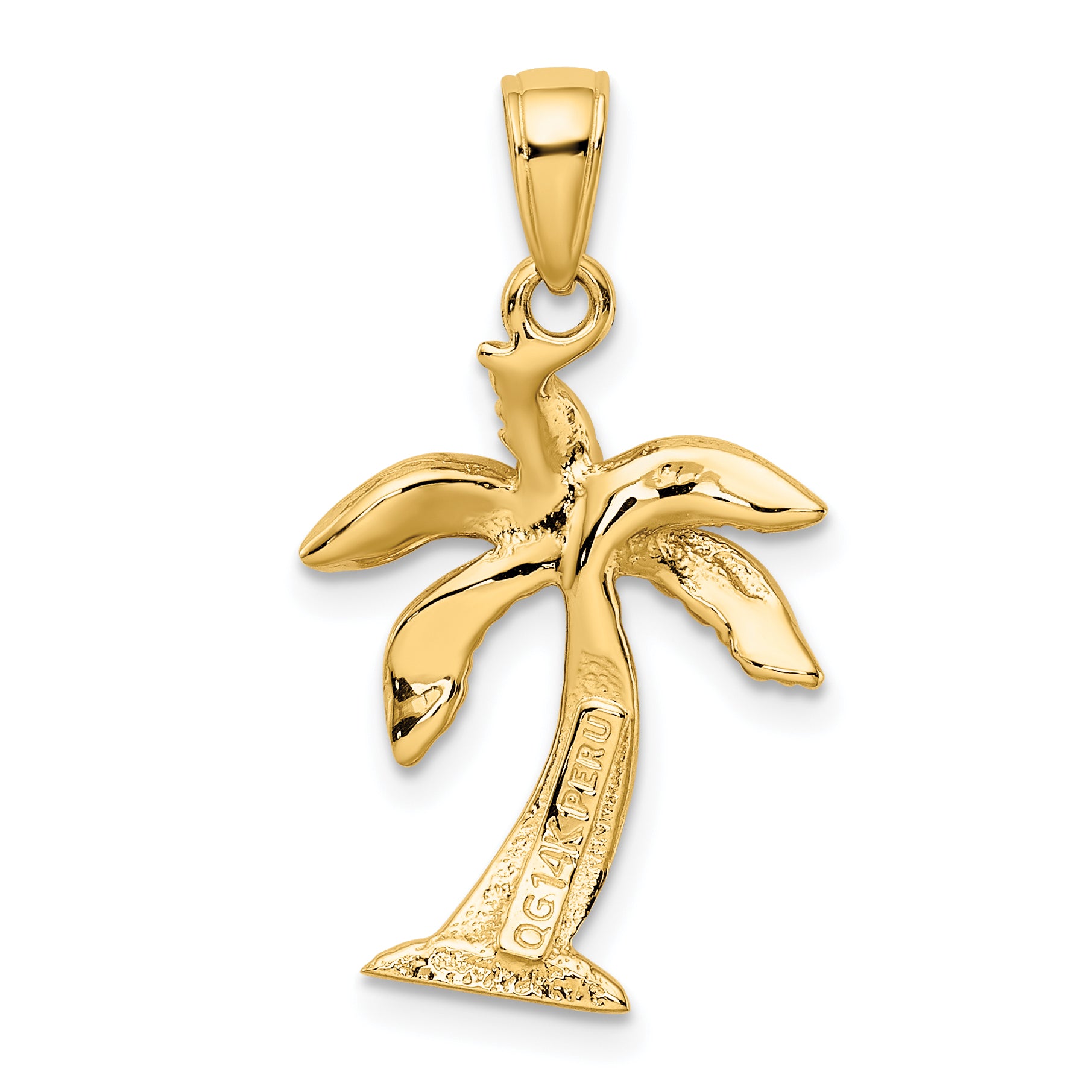 14K Gold Men's Palm Tree Pendant  Solid Casted Design, 28mm Length