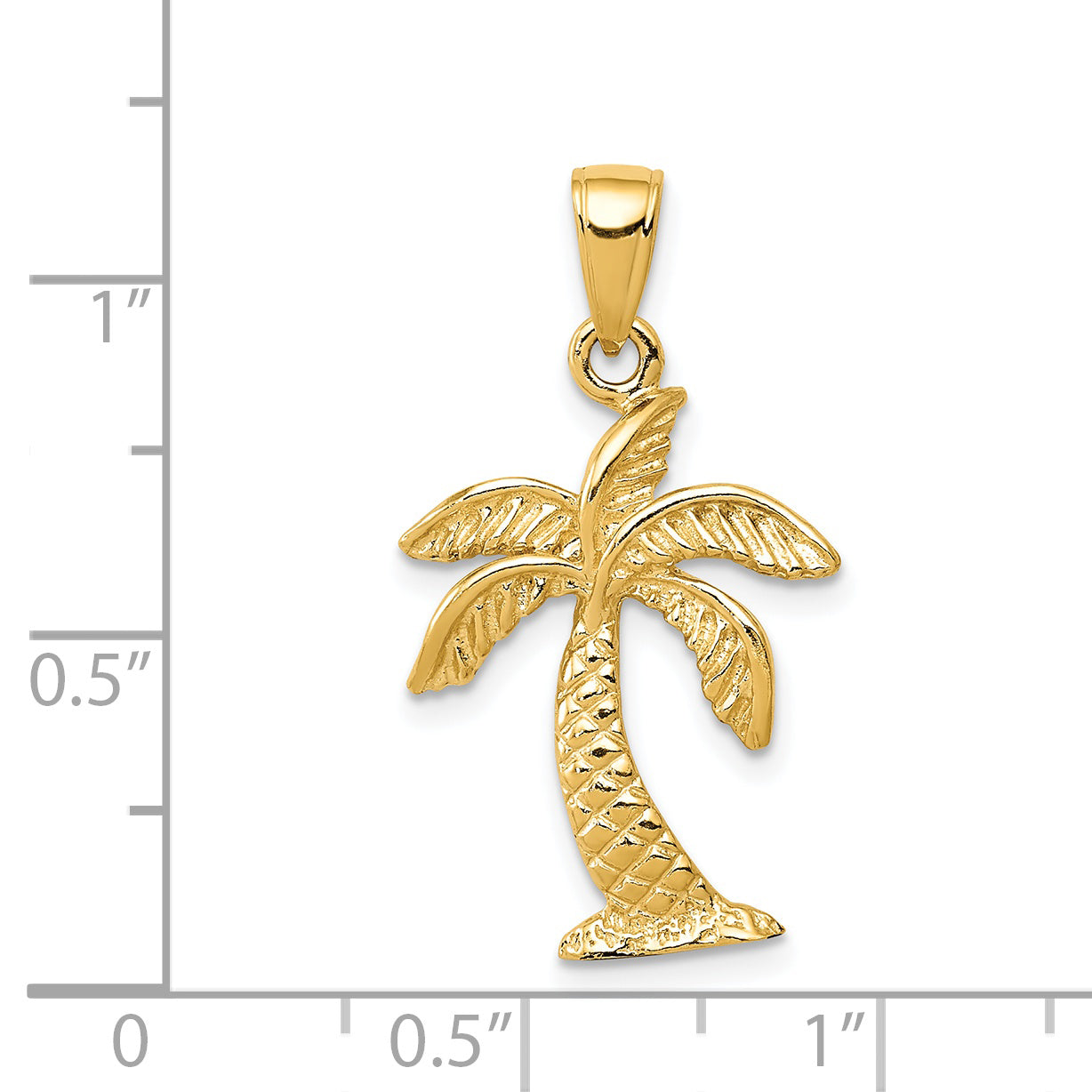 14K Gold Men's Palm Tree Pendant  Solid Casted Design, 28mm Length