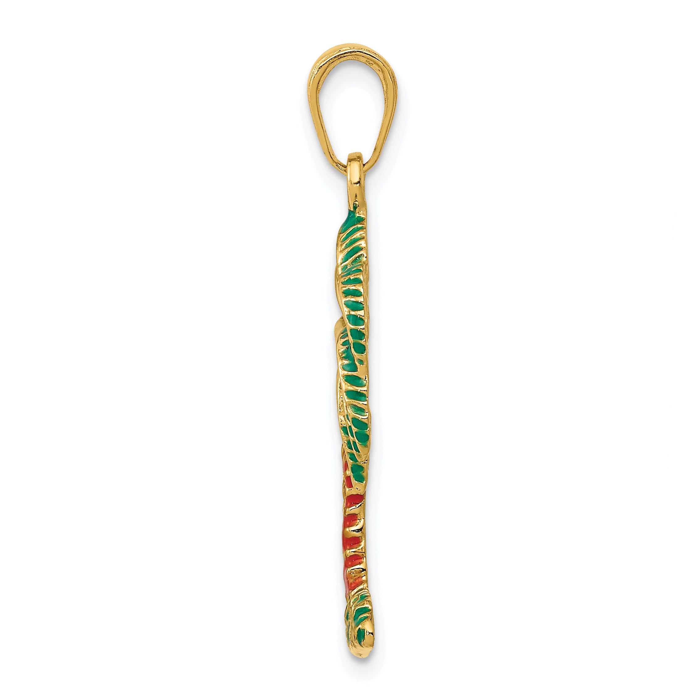 14K Gold Enameled Palm Tree Pendant with Green and Brown Accents