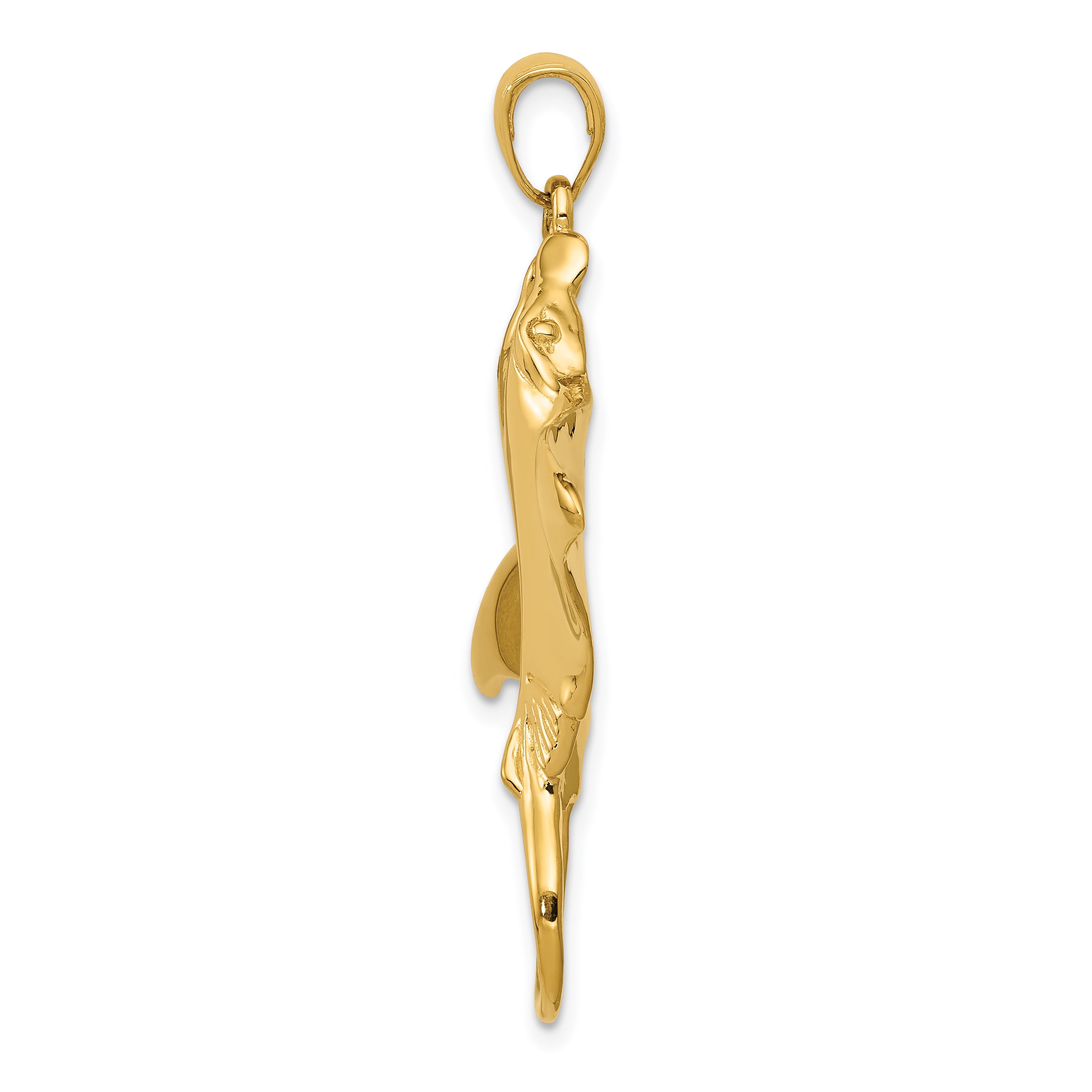 14K Gold Manta Ray Pendant for Men with Polished Solid Design