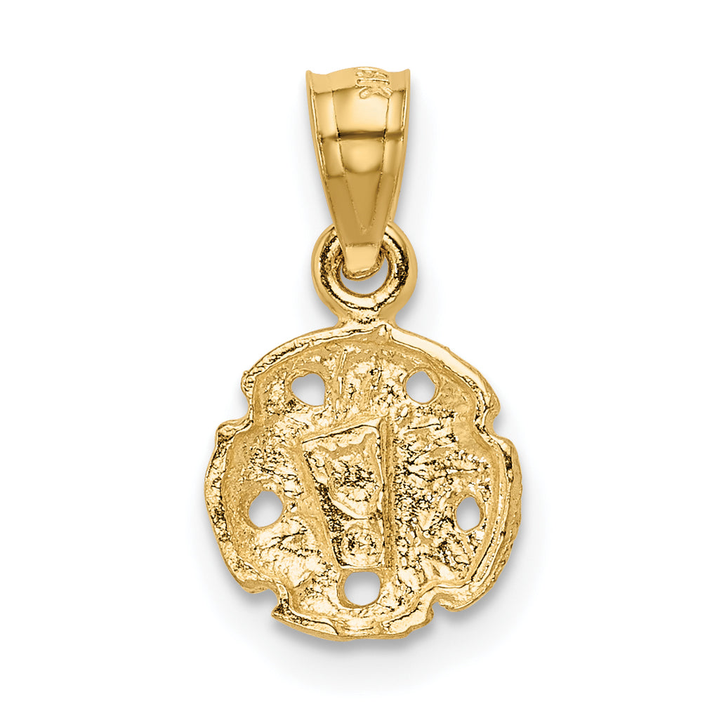 14K Gold Sand Dollar Pendant with Polished Finish and Textured Design