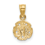 14K Gold Sand Dollar Pendant with Polished Finish and Textured Design
