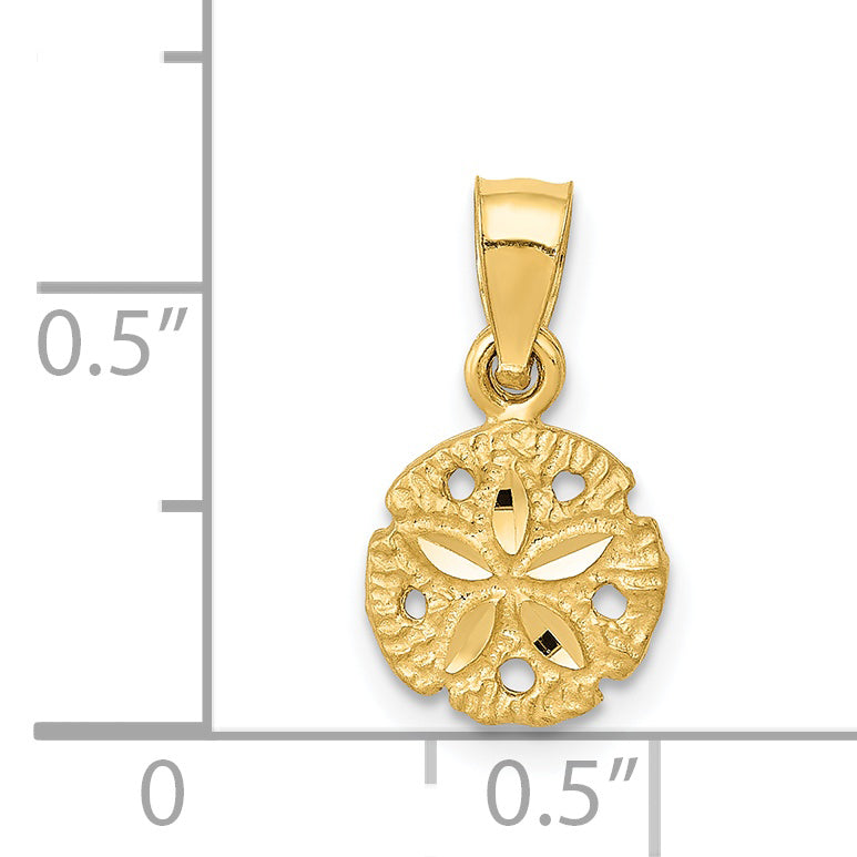 14K Gold Sand Dollar Pendant with Polished Finish and Textured Design