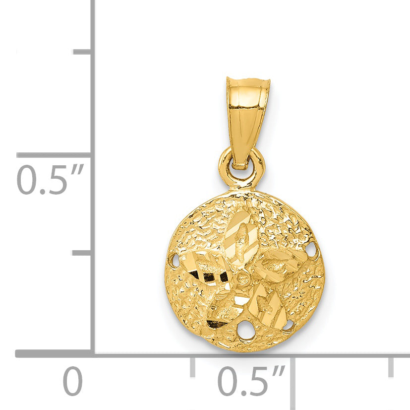 14K Gold Sand Dollar Pendant, Polished & Textured, Cast Design