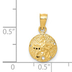 14K Gold Sand Dollar Pendant, Polished & Textured, Cast Design