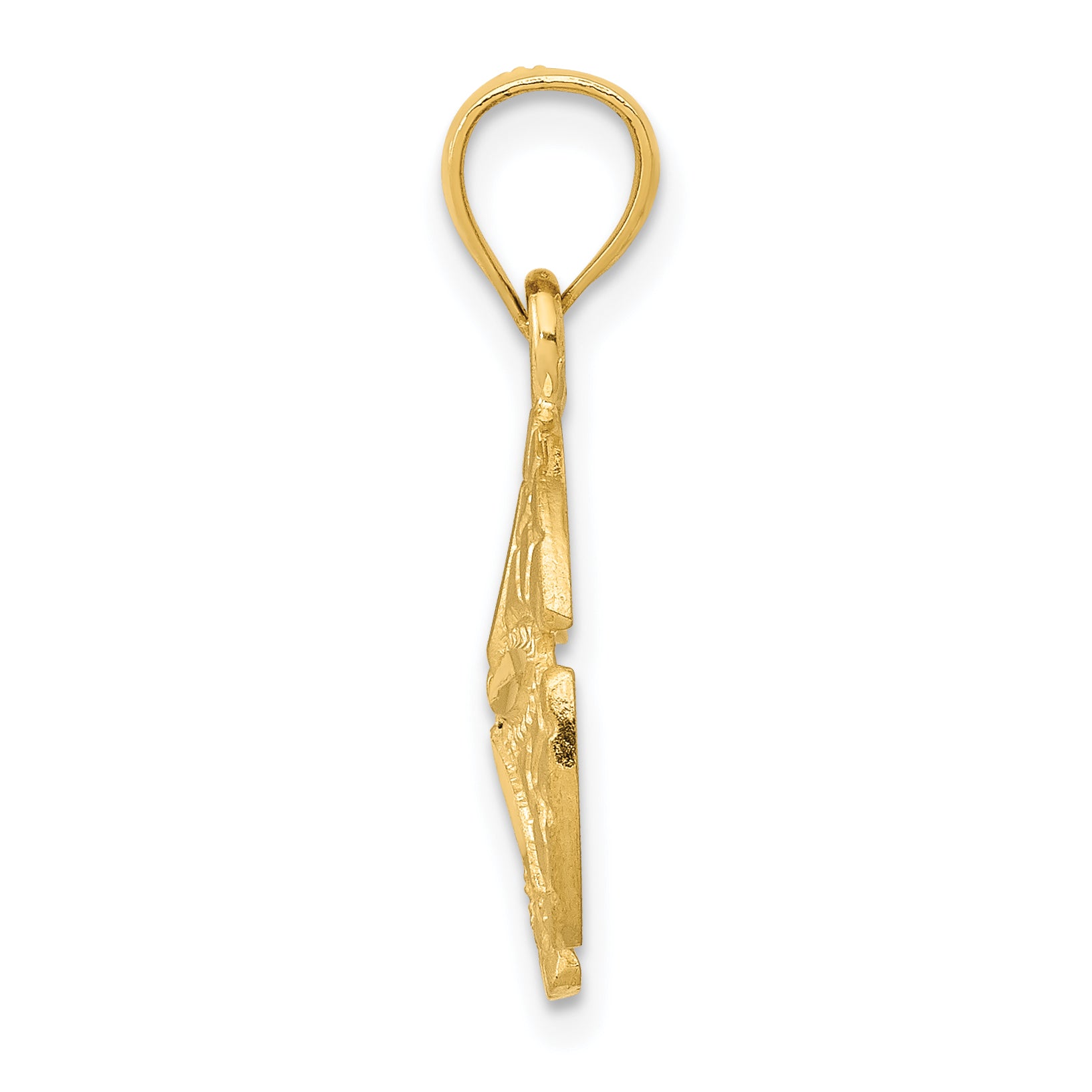 14K Yellow Gold Sand Dollar Pendant with Polished Diamond-Cut Texture