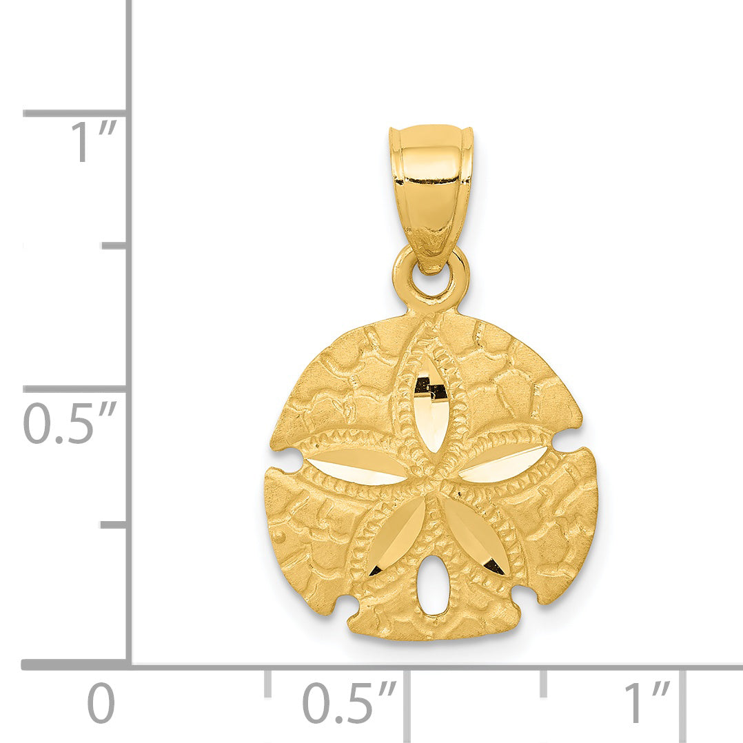 14K Yellow Gold Sand Dollar Pendant with Polished Diamond-Cut Texture