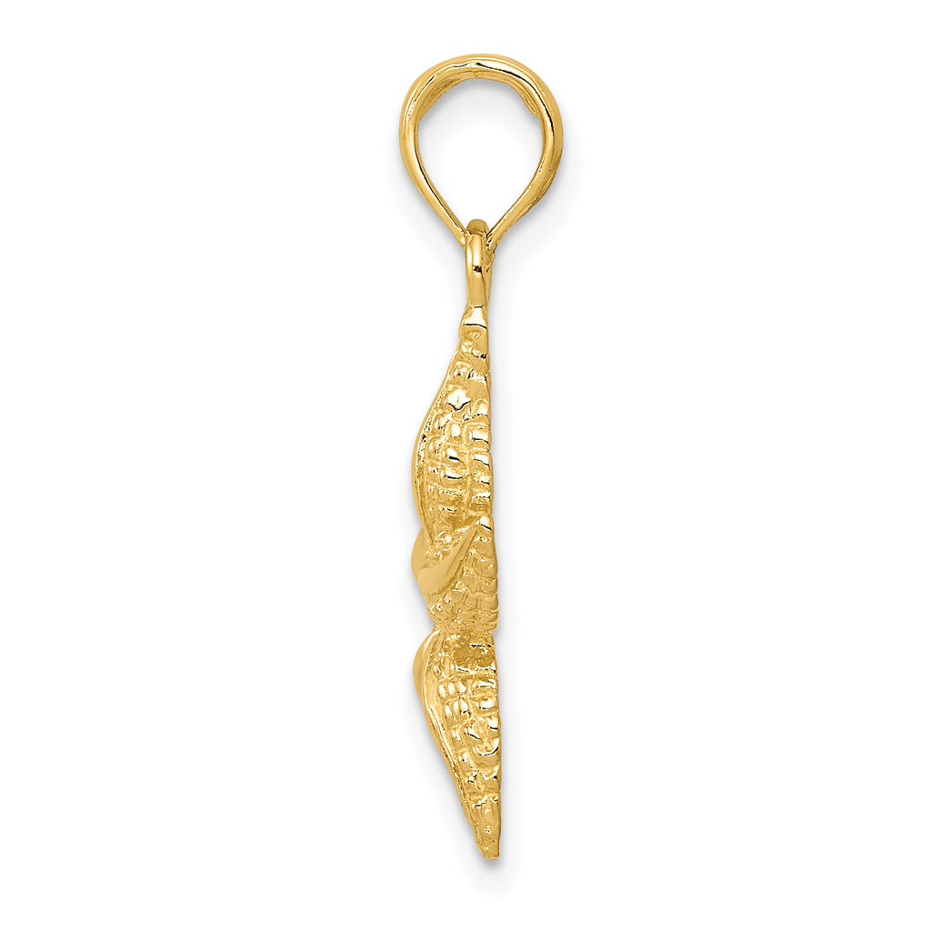 14K Gold Starfish Pendant for Men with Polished Finish and Textured Design