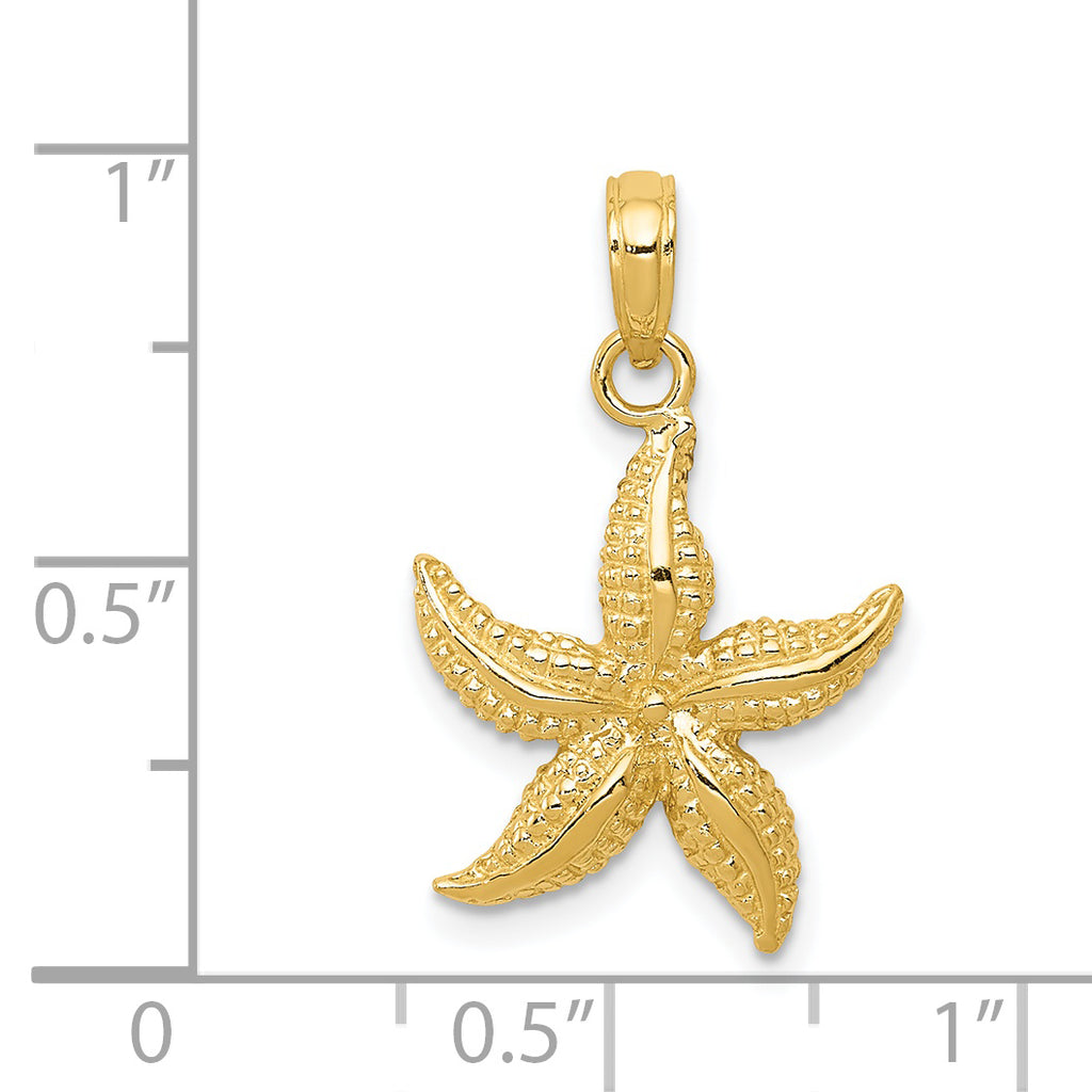 14K Gold Starfish Pendant for Men with Polished Finish and Textured Design