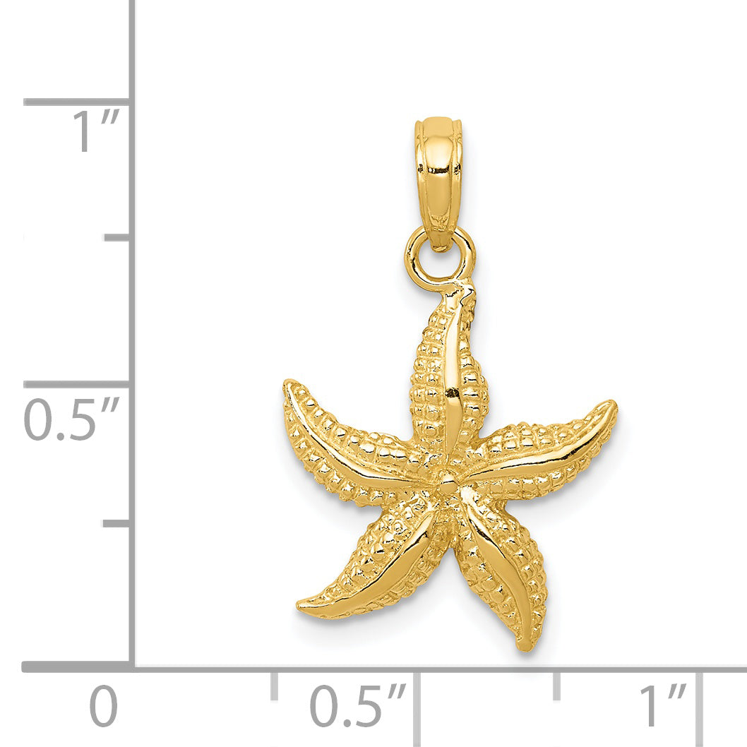 14K Gold Starfish Pendant for Men with Polished Finish and Textured Design