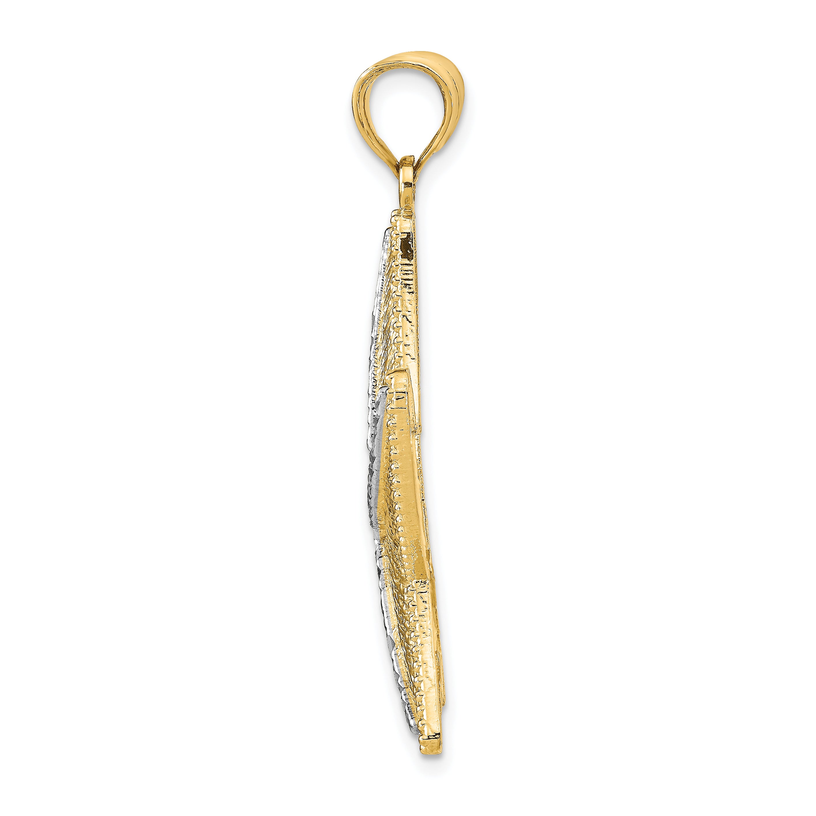 14K and Rhodium Diamond-Cut Textured Starfish Pendant Secondary image