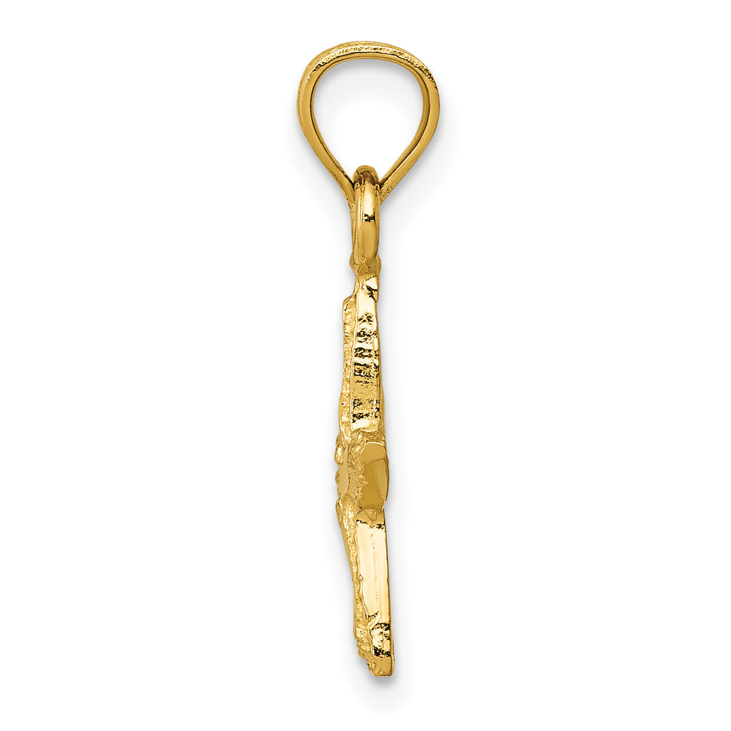 14K Gold Starfish Pendant with Polished Diamond-Cut Finish