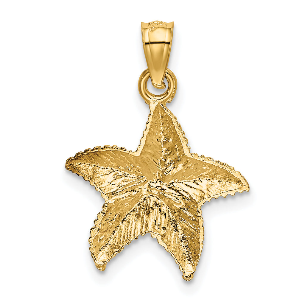 14K Gold Starfish Pendant with Polished Textured Finish, Cast Solid