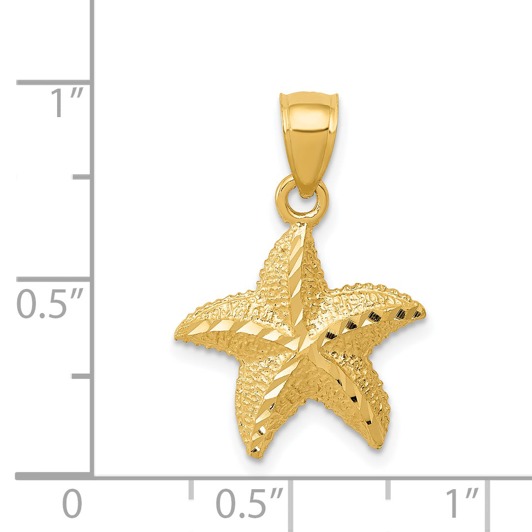 14K Gold Starfish Pendant with Polished Textured Finish, Cast Solid