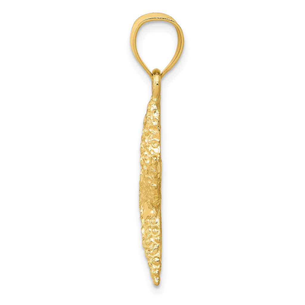 14K Gold Starfish Pendant with Polished Finish, Textured Design for Men