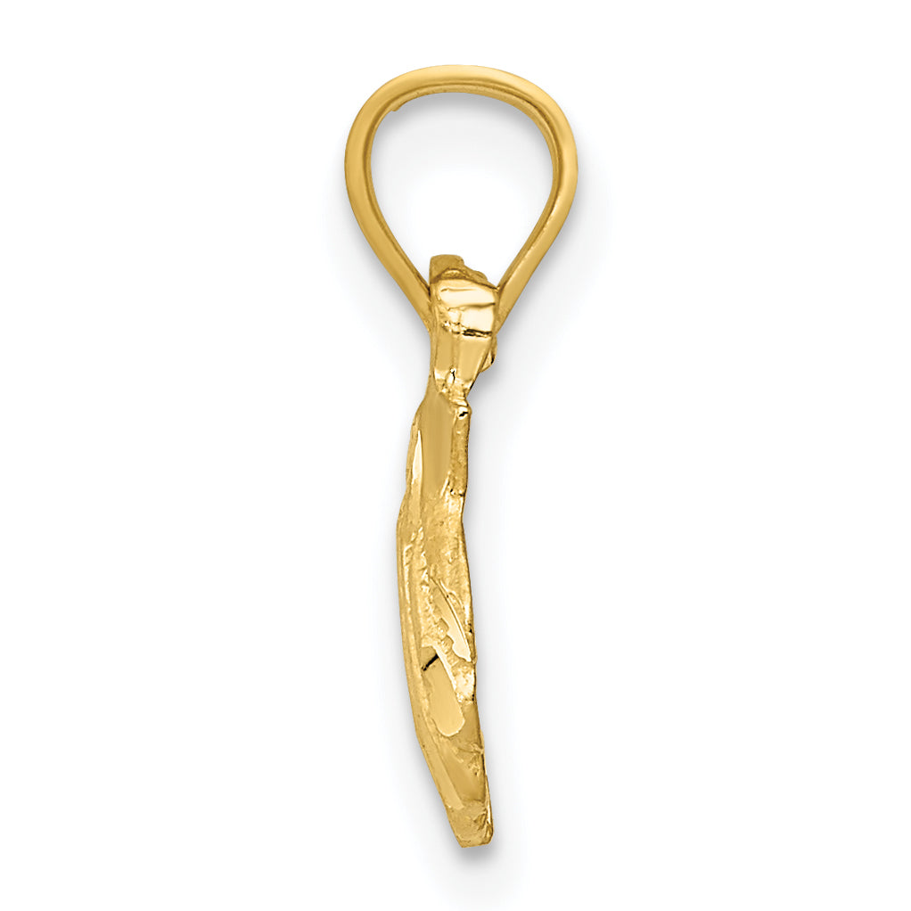 14K Gold Scallop Shell Pendant with Polished Diamond-Cut Finish