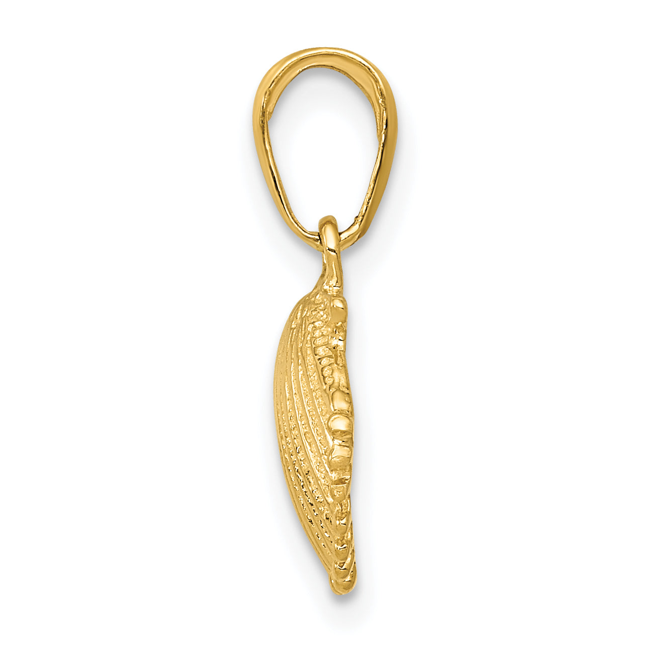 14K Gold Scallop Shell Pendant with Polished Textured Finish Elegant Charm