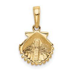 14K Gold Scallop Shell Pendant with Polished Textured Finish Elegant Charm