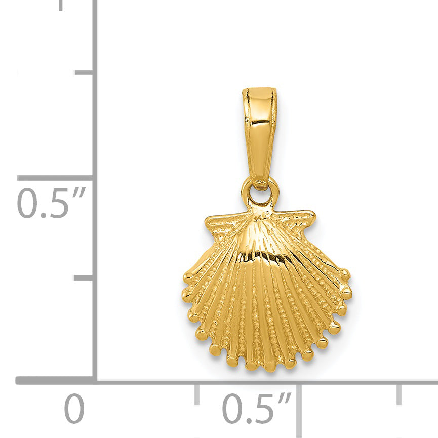 14K Gold Scallop Shell Pendant with Polished Textured Finish Elegant Charm
