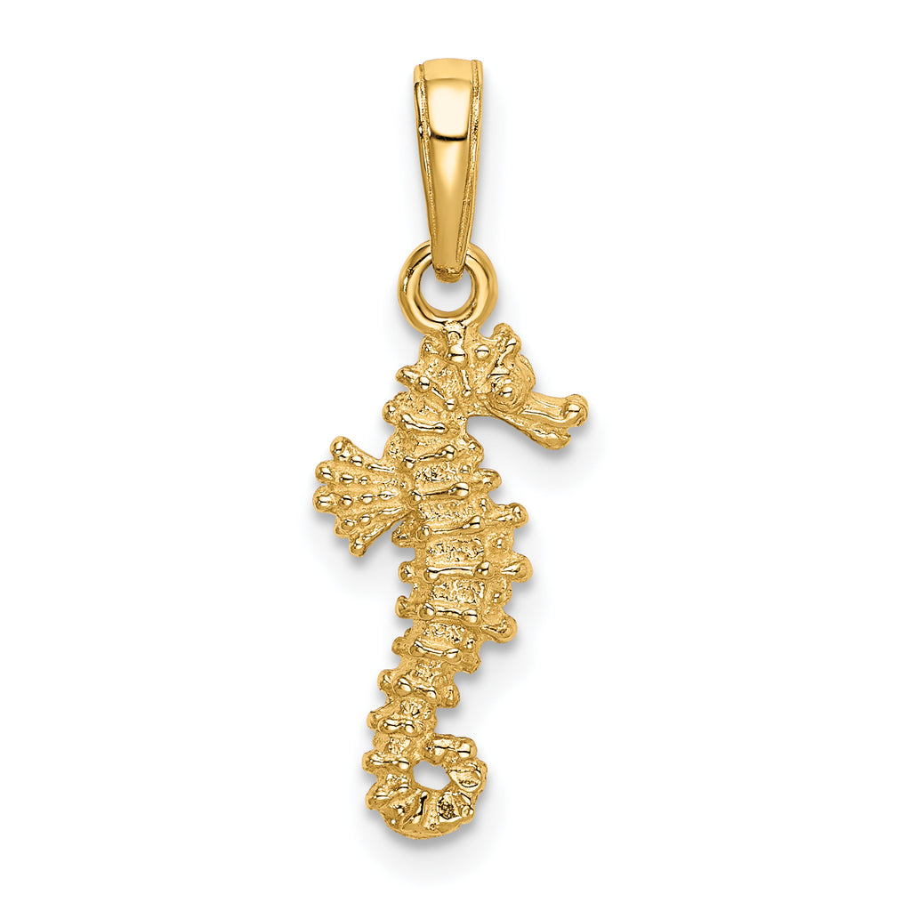 14K Gold Seahorse Pendant for Men with Polished 3D Design