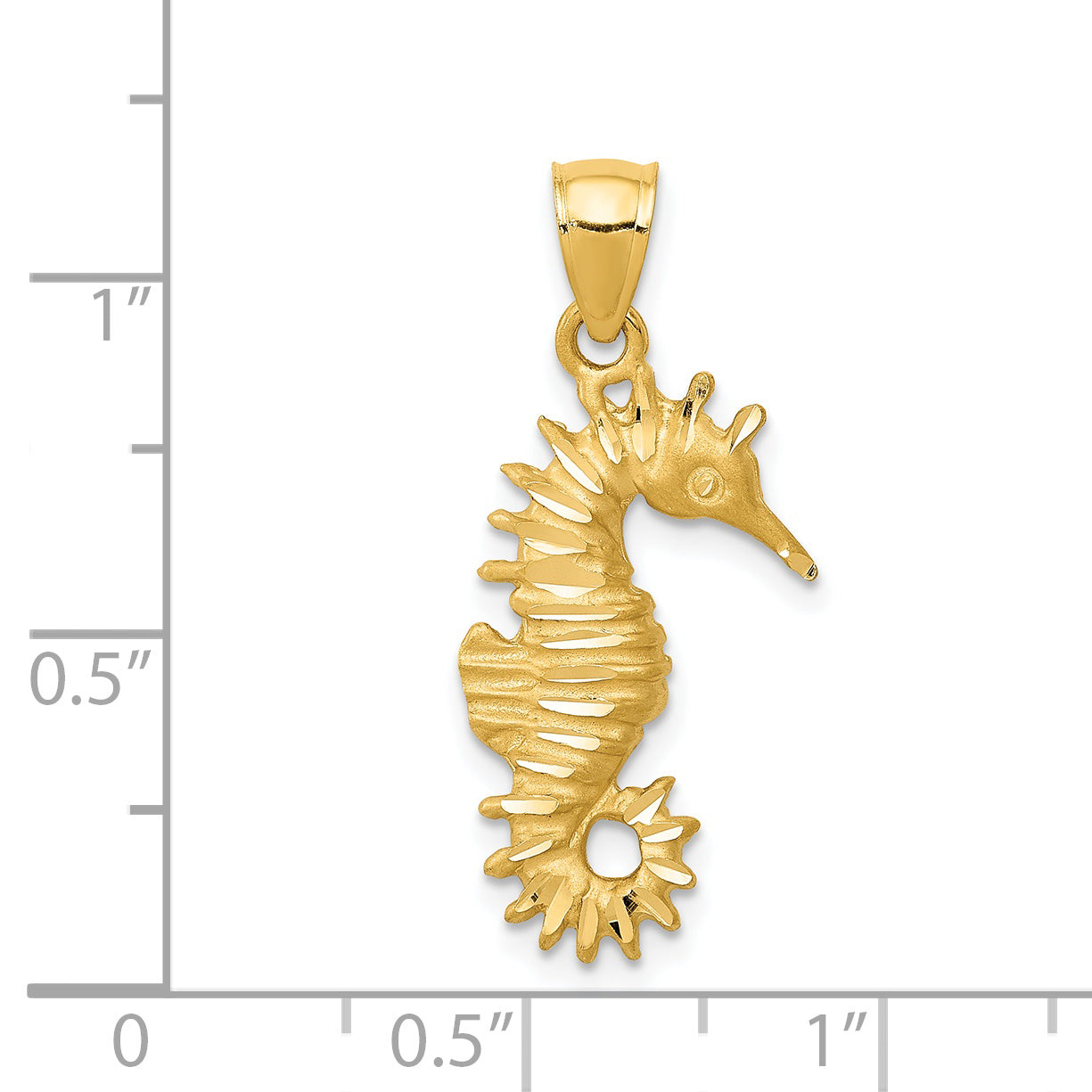14K Gold Seahorse Pendant with Polished Diamond-Cut Finish for Men