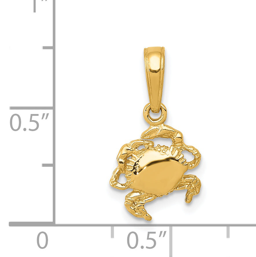 14K Gold Crab Pendant with Polished Finish and Solid Design