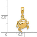 14K Gold Crab Pendant with Polished Finish and Solid Design