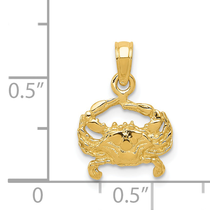 14K Yellow Gold Crab Pendant for Men with Polished Finish and Textured Detail