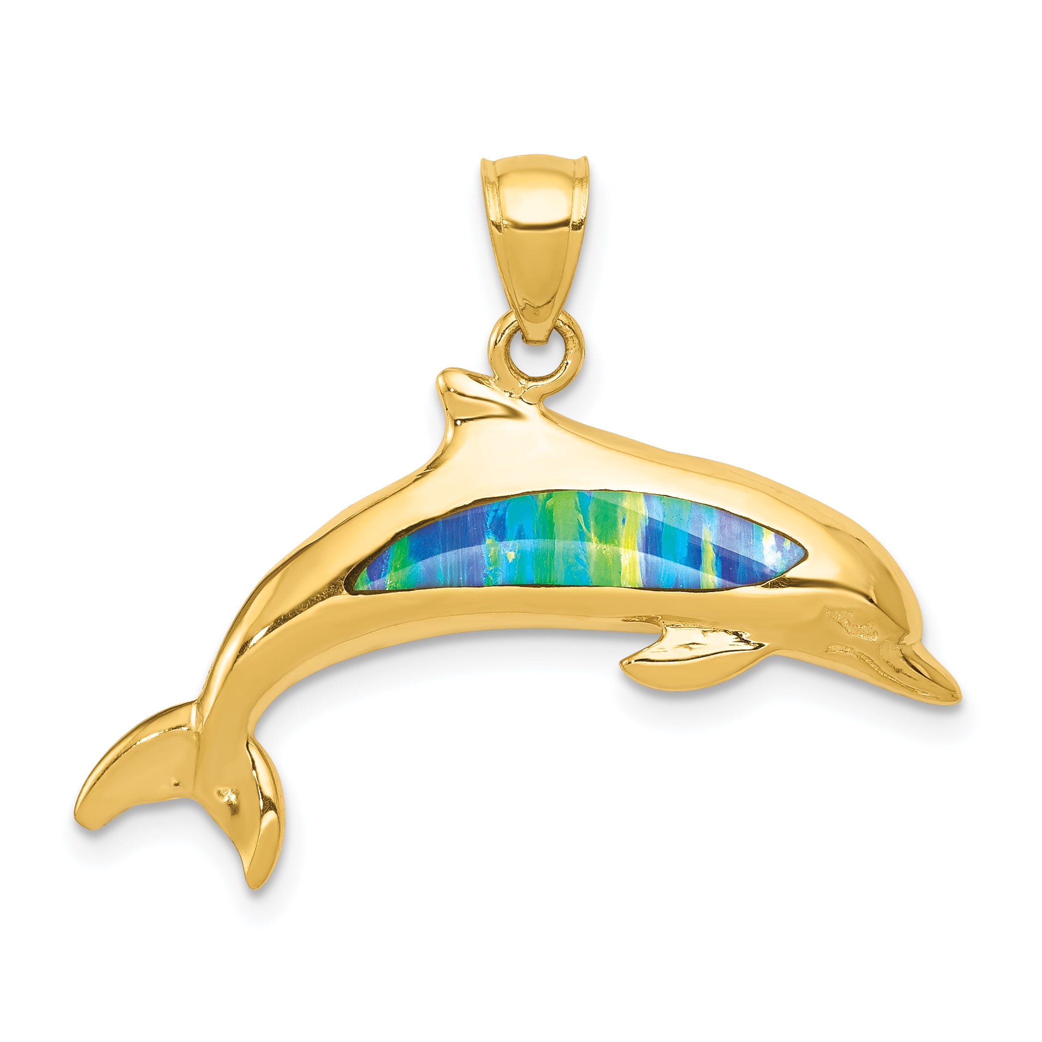 14K Lab Created Opal Dolphin Pendant Main image