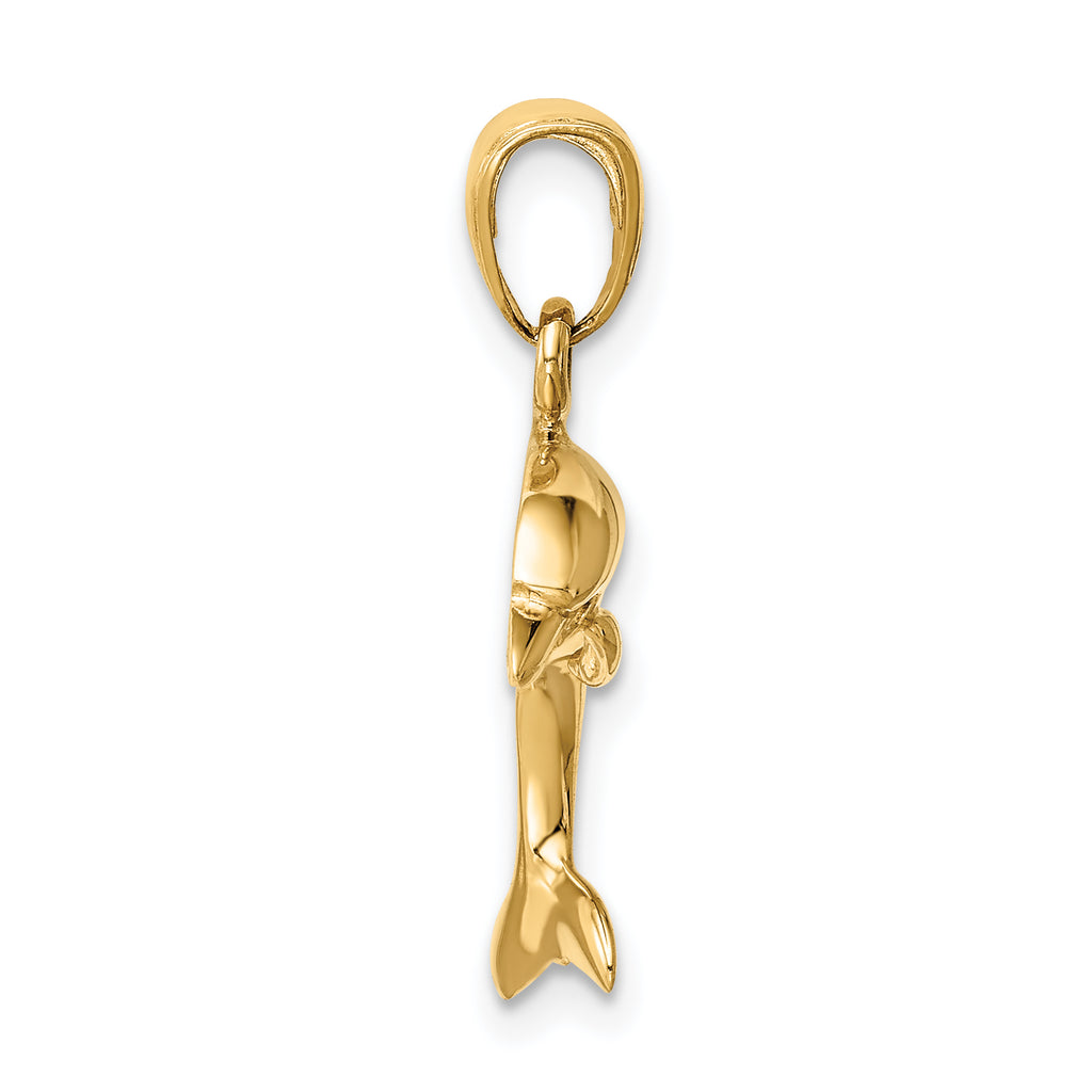 14K Gold Men's Jumping Dolphin Pendant  Solid & Casted, 24mm