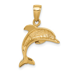 14K Gold Men's Jumping Dolphin Pendant  Solid & Casted, 24mm