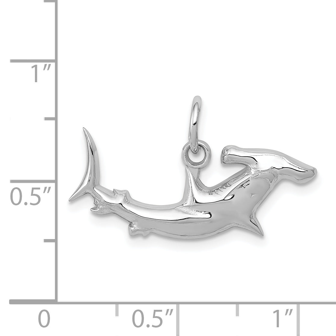 14K White Gold Hammerhead Shark Pendant with Rhodium Plating Men's Ocean-Inspired Charm