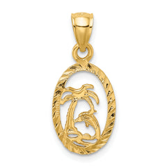 14K Dolphin and Palm Tree Pendant