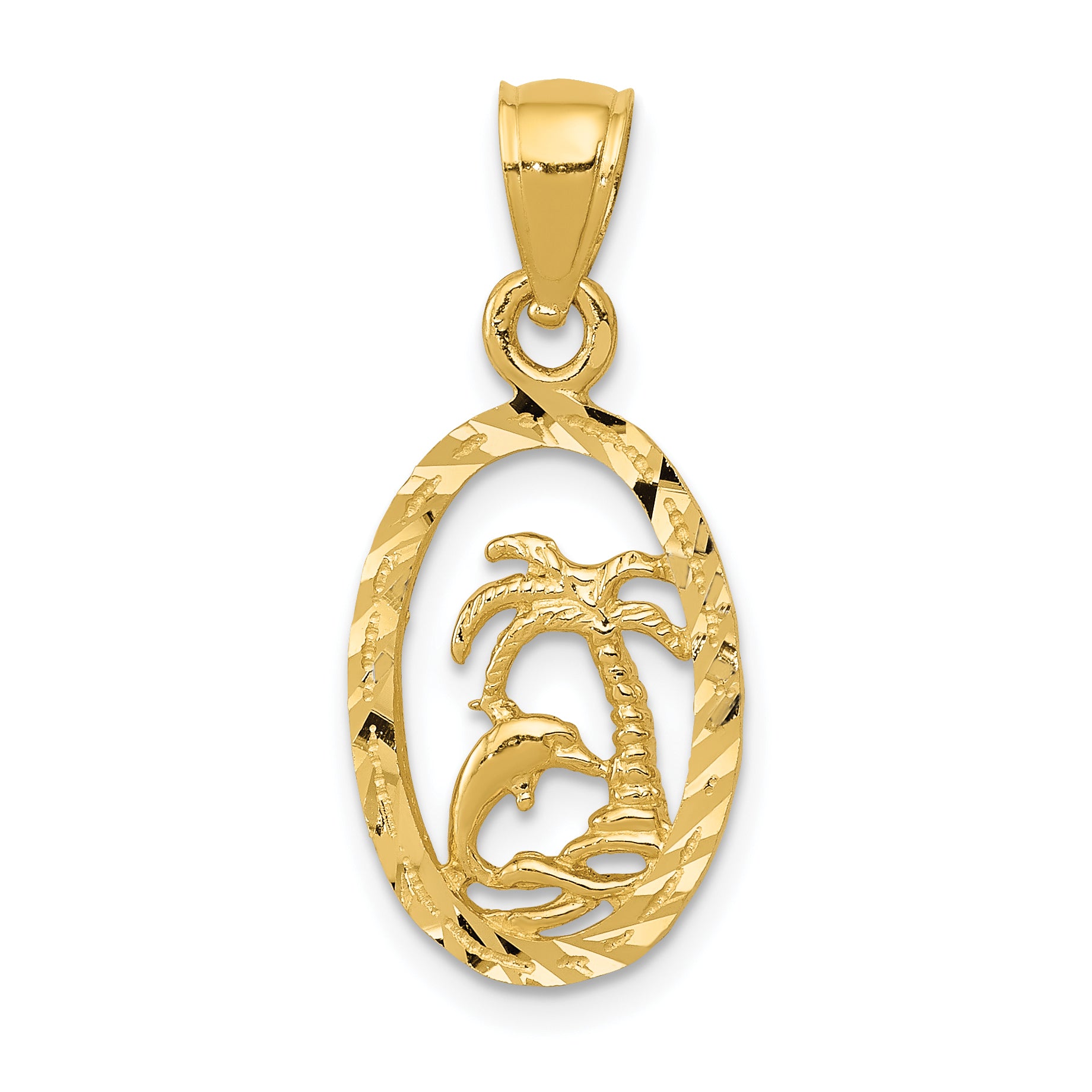 14K Dolphin and Palm Tree Pendant Main image