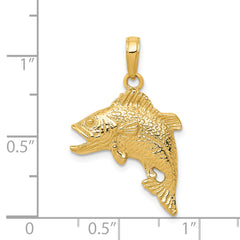 14K Gold Jumping Bass Fish Pendant for Men  Solid, Casted Design