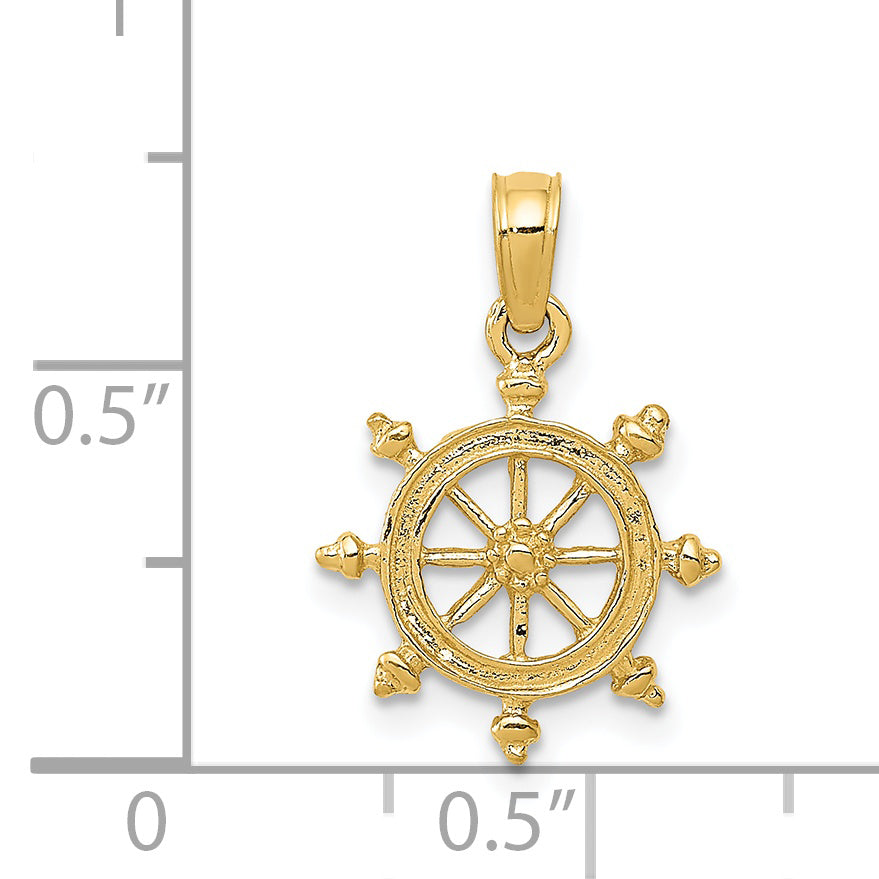 14k Ship Wheel Pendant