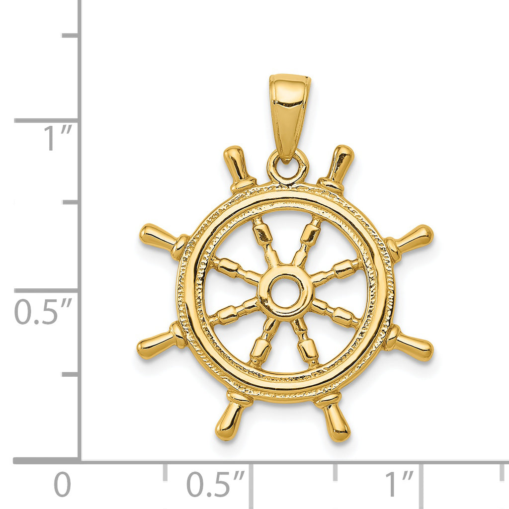 14K Gold 3D Ship's Wheel Pendant for Men Solid & Casted