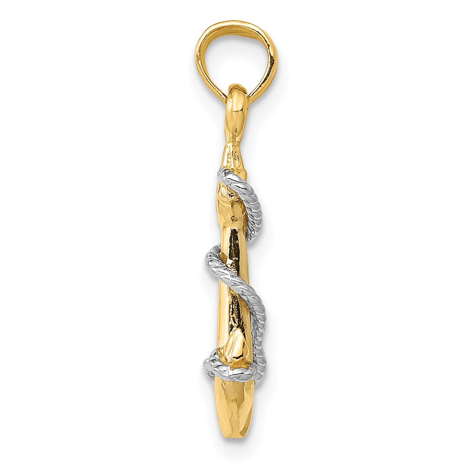 14K Two-Tone 3D Anchor Pendant with Rope for Men  Solid Gold